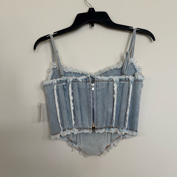 By.Dyln 100% Cotton Sleeveless Light Blue Frayed Corset Montanna Denim Top - Picture 11 of 15